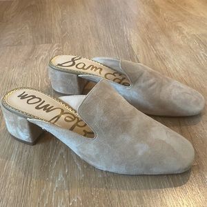 Beige suede closed toes kitten heel